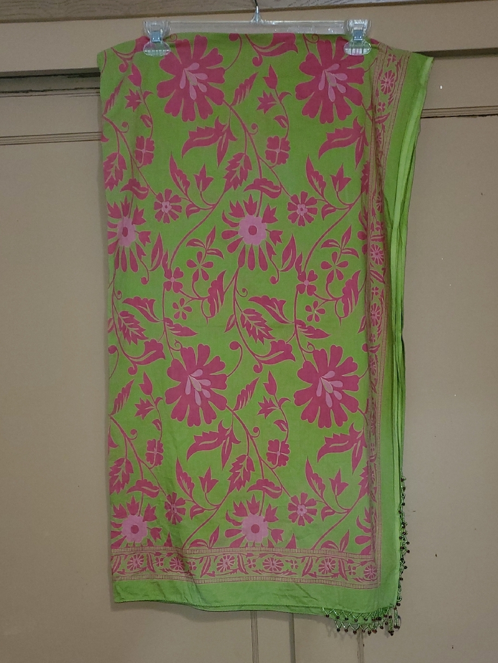 Women’s Floral Green and Pink Scarf